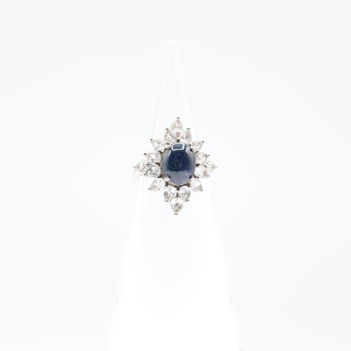 925 Sterling Silver  and 14k White Gold Blue Sapphire and White Topaz Ring Size - 6