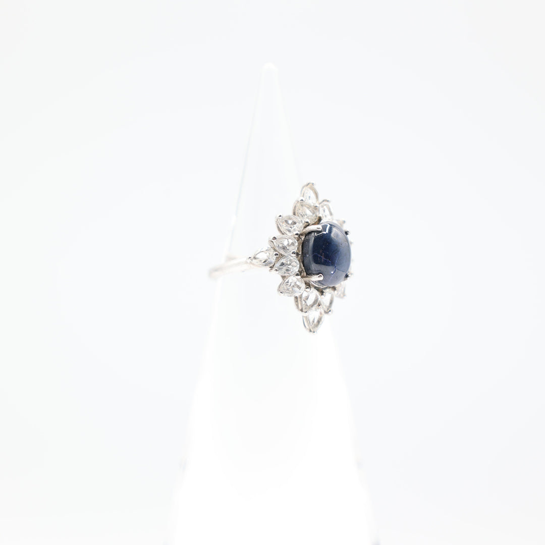 925 Sterling Silver  and 14k White Gold Blue Sapphire and White Topaz Ring Size - 6