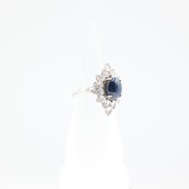 925 Sterling Silver  and 14k White Gold Blue Sapphire and White Topaz Ring Size - 6