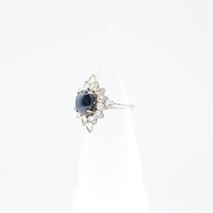 925 Sterling Silver  and 14k White Gold Blue Sapphire and White Topaz Ring Size - 6