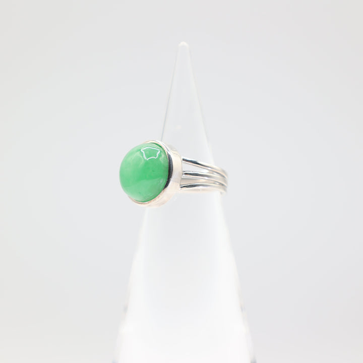 925 Sterling Silver 13.80 mm Jadeite Round Ring- Size 8- 9.25g