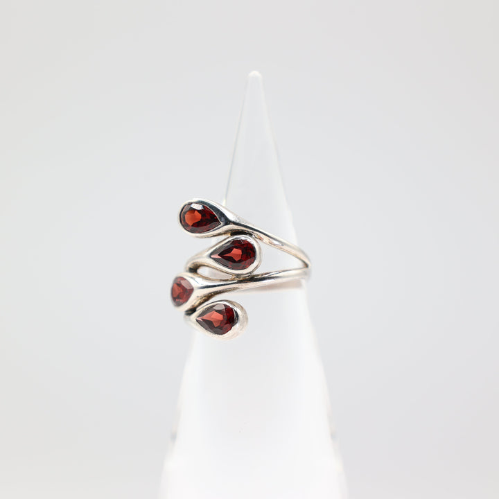 925 Sterling Silver Natural Garnet Gemstone Ring Size 9.25