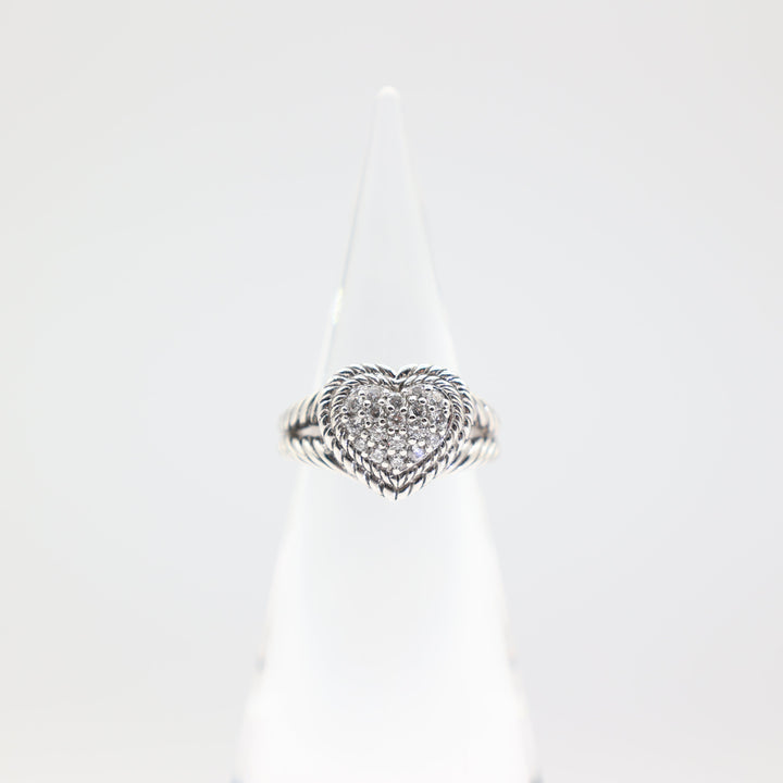 925 Sterling Silver Judith Ripka Cubic Zirconia Heart Ring - Size 10