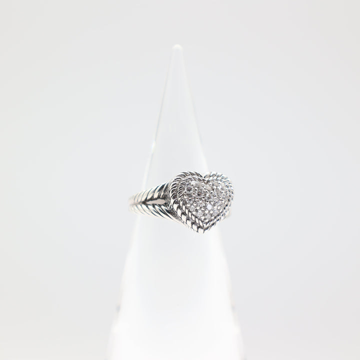 925 Sterling Silver Judith Ripka Cubic Zirconia Heart Ring - Size 10
