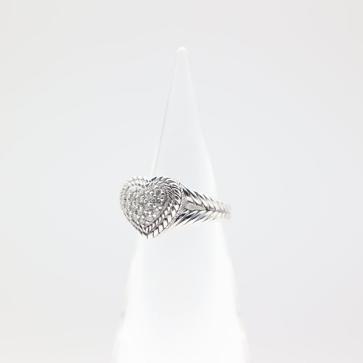 925 Sterling Silver Judith Ripka Cubic Zirconia Heart Ring - Size 10