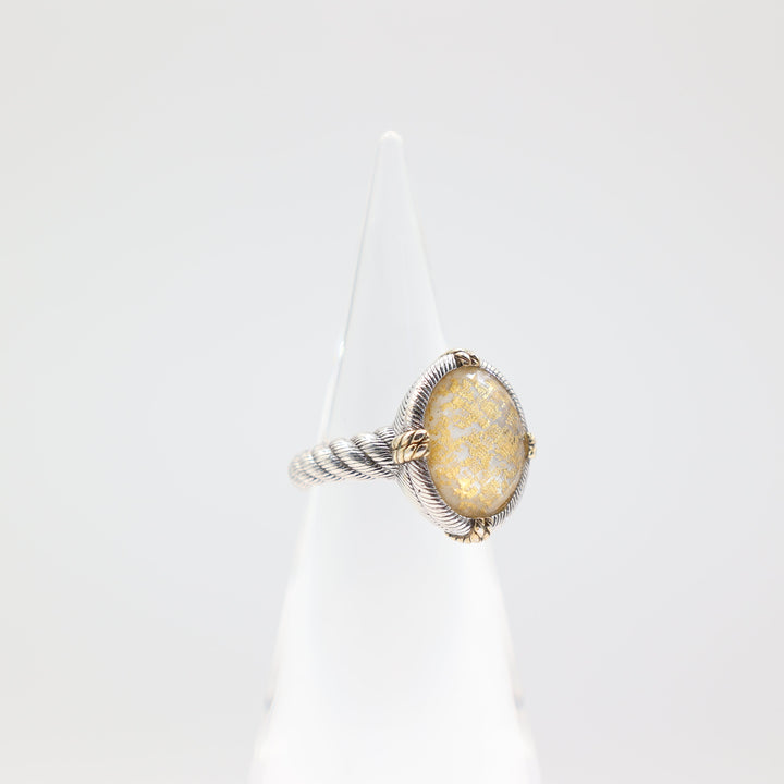 925 Sterling Silver and 18k Yellow Gold Judith Ripka Amethyst Gold Flake Double Ring - Size 9