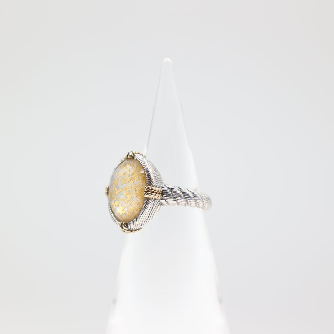 925 Sterling Silver and 18k Yellow Gold Judith Ripka Amethyst Gold Flake Double Ring - Size 9