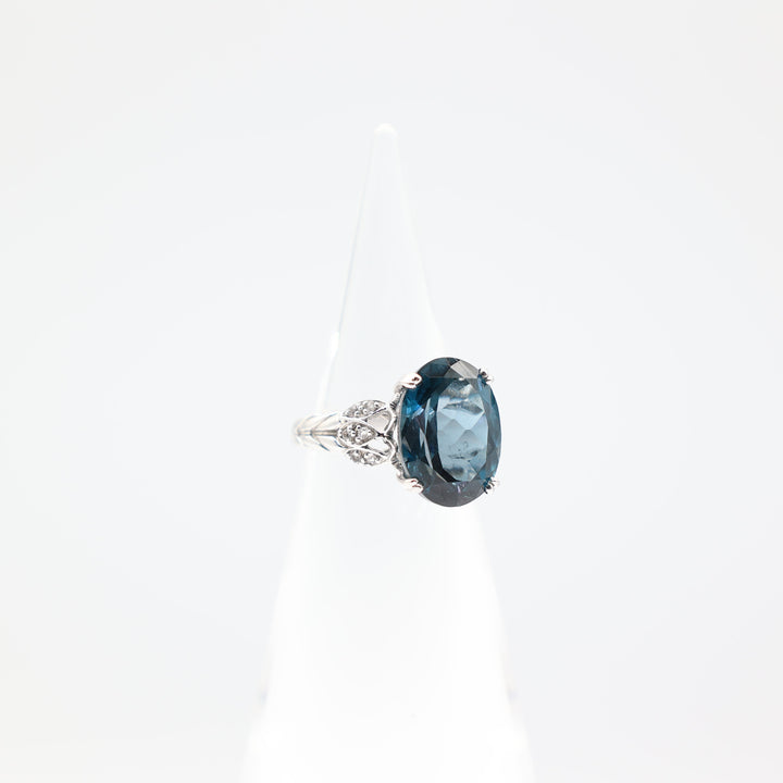925 Sterling Silver Blue Topaz & White Spinel Ring Size- 7