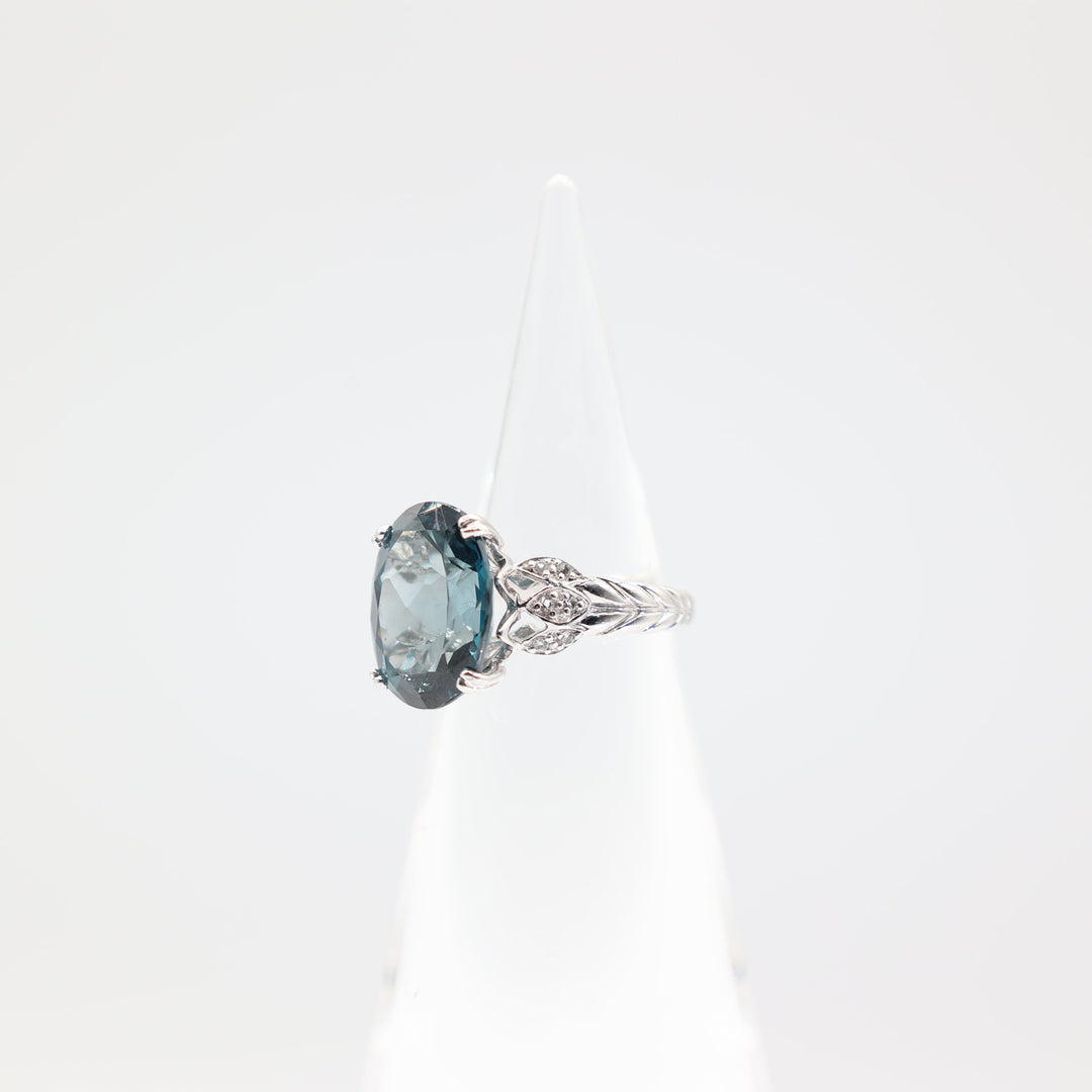925 Sterling Silver Blue Topaz & White Spinel Ring Size- 7