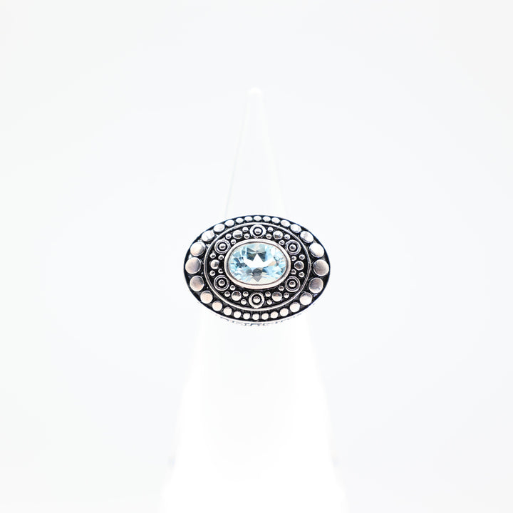 925 Sterling Silver Art Deco Blue Topaz Ring - Size 7 / 10.76 g