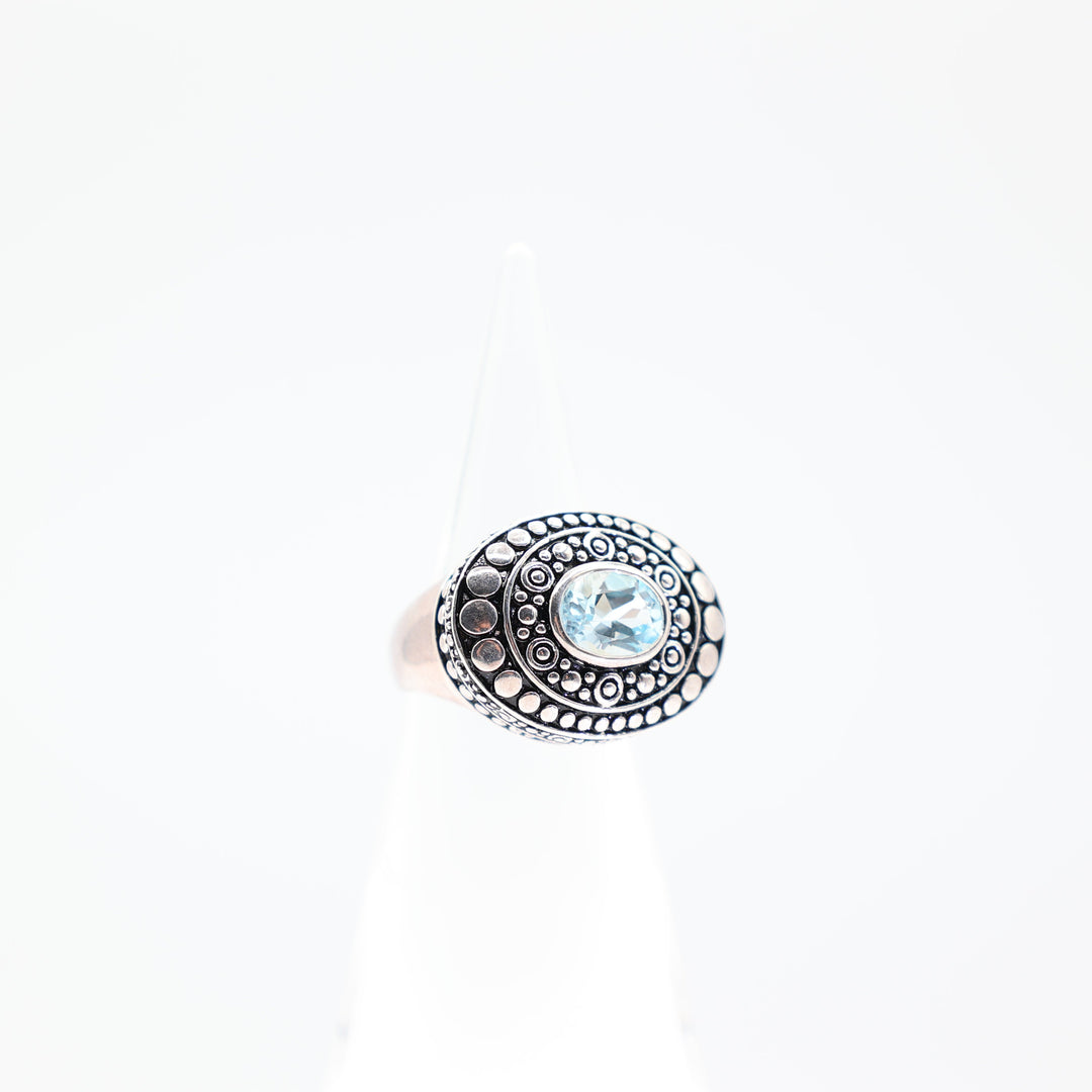 925 Sterling Silver Art Deco Blue Topaz Ring - Size 7 / 10.76 g