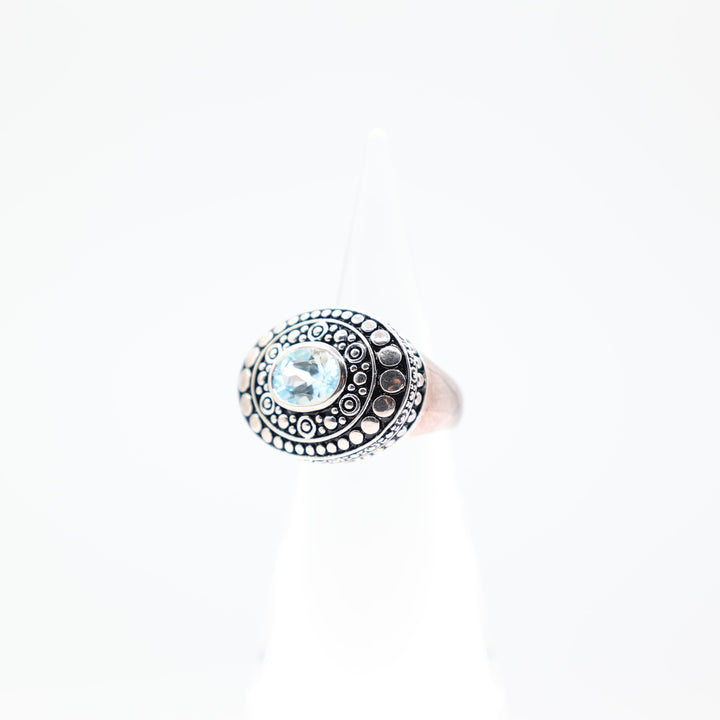 925 Sterling Silver Art Deco Blue Topaz Ring - Size 7 / 10.76 g