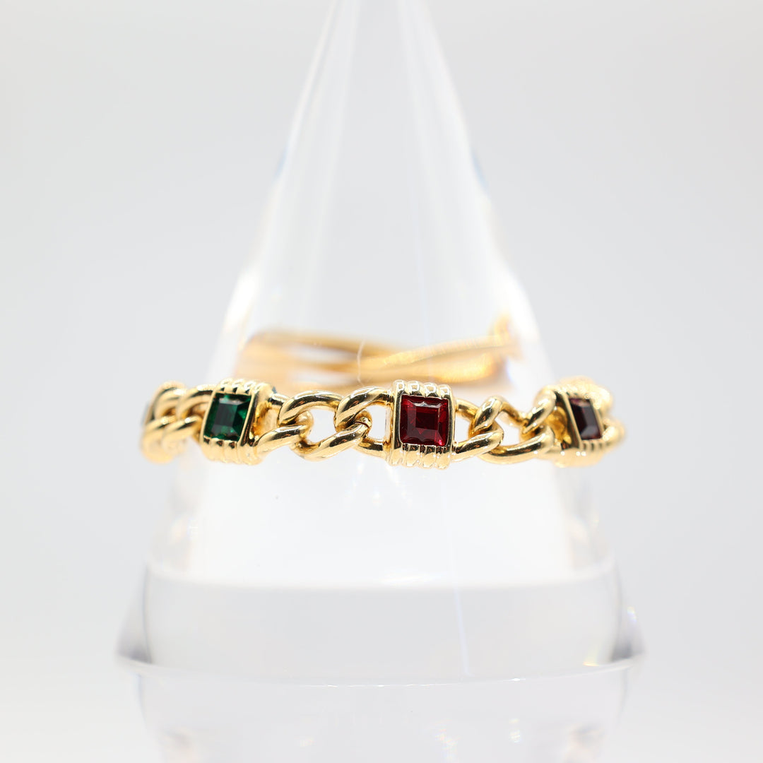 Vintage Multicolor Cushion Round Cut Link Tone Bracelet