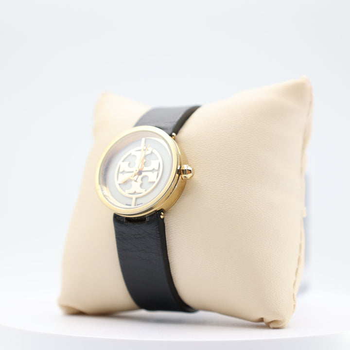 Tory Burch Women's Reva Watch with Black Leather Band