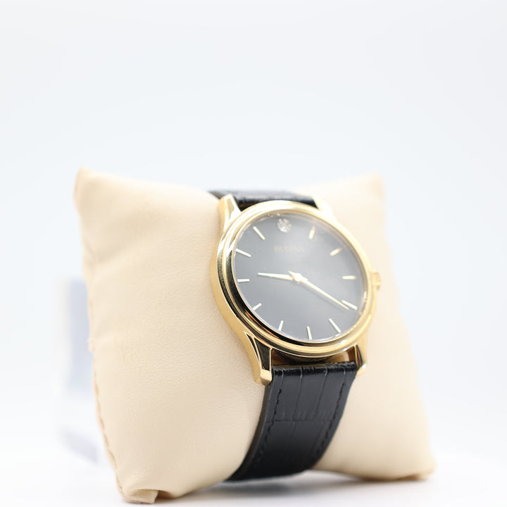 Bulova Women's Diamond 30mm Gold Watch with Black Leather Strap