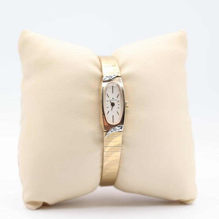 Hamilton Vintage Swiss Yellow Gold Dainty Oval Ladies Watch