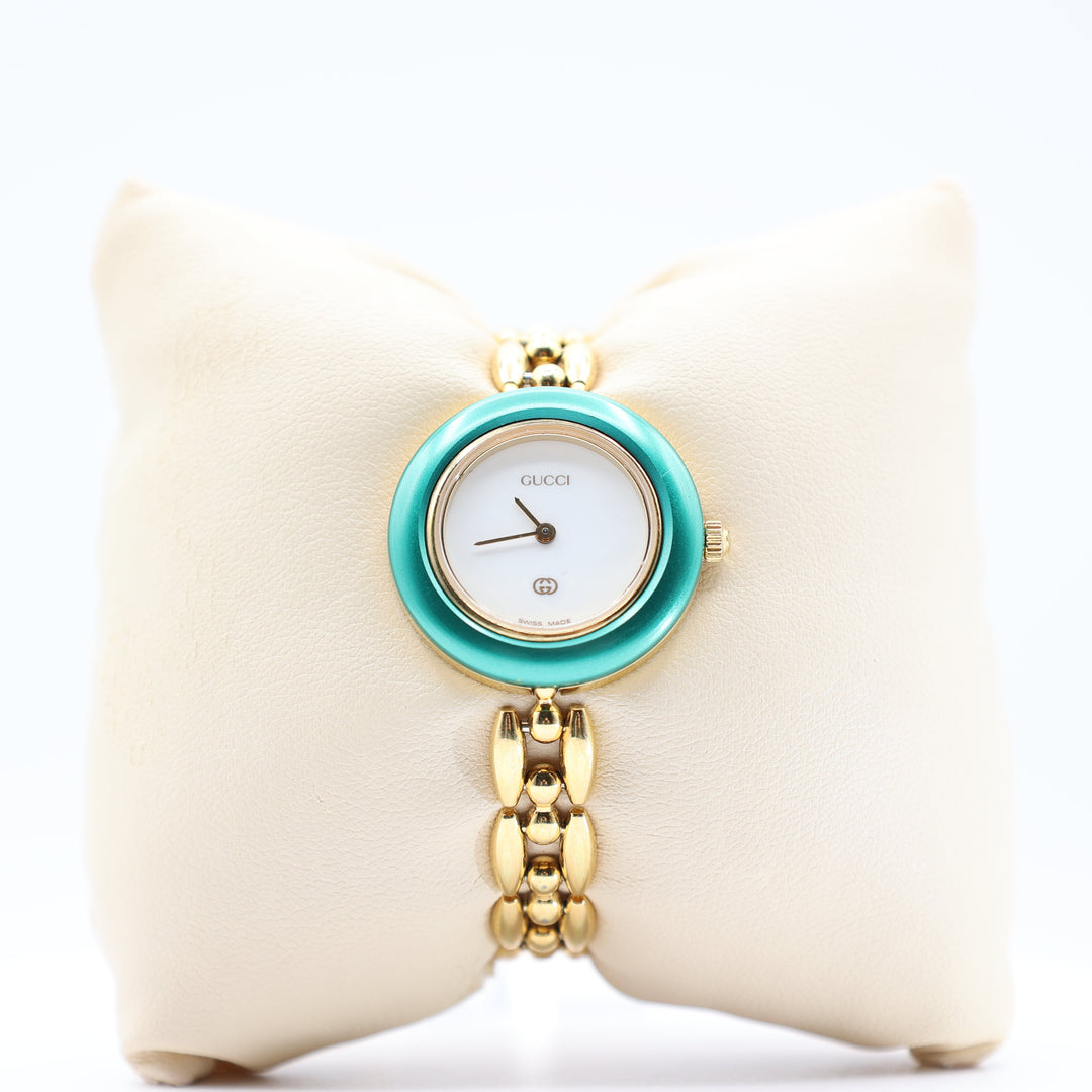 Gucci Yellow Gold Vintage Interchangable Gold Bezel Watch