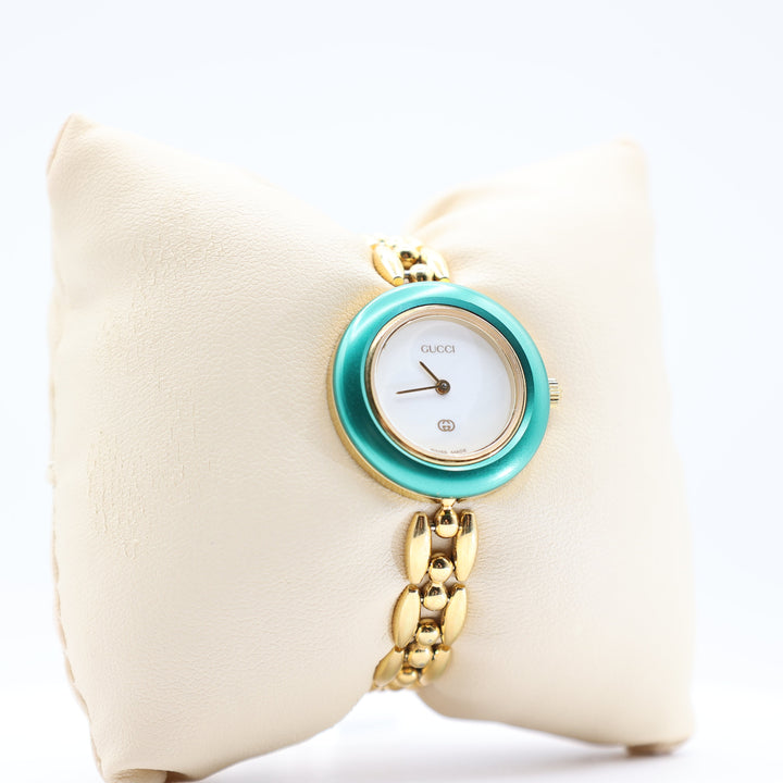 Gucci Yellow Gold Vintage Interchangable Gold Bezel Watch