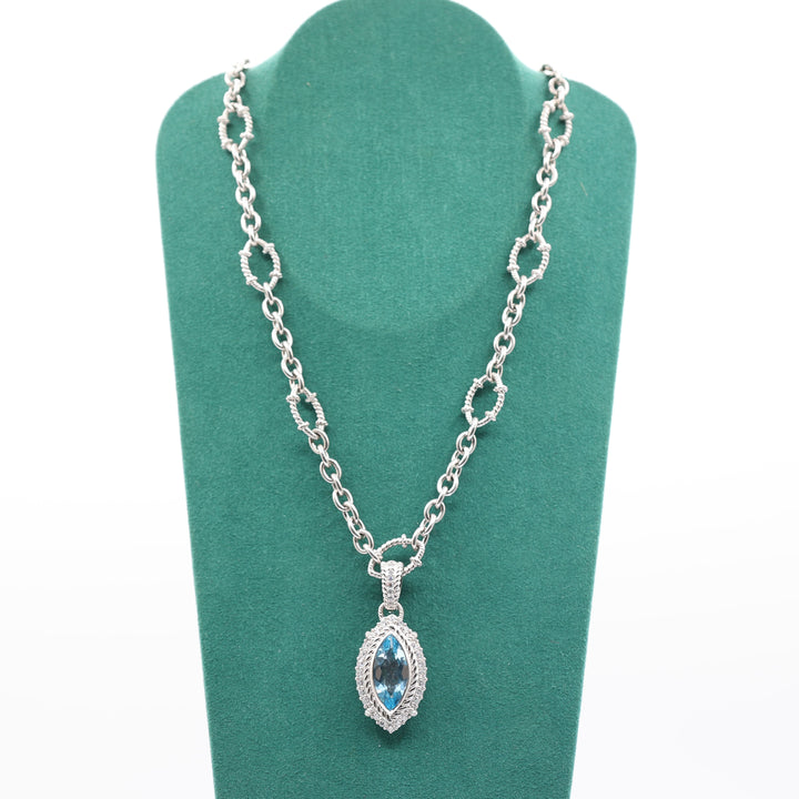 925 Sterling silver Judith Ripka Blue Topaz & Cubic Zirconia Oval link Necklace