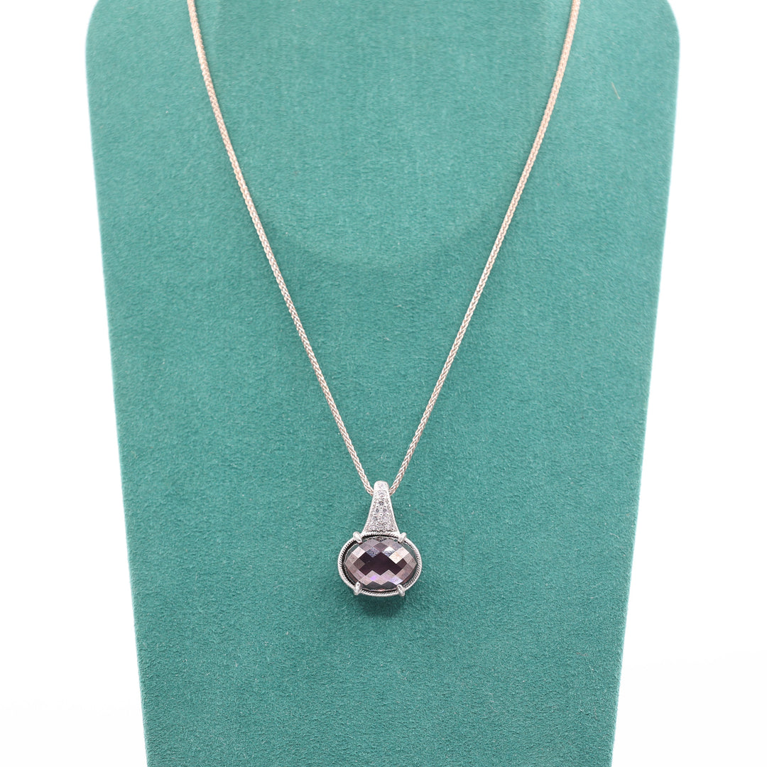 Judith Ripka Adjustable Smokey Brown Quartz with Crystals Pendant Necklace