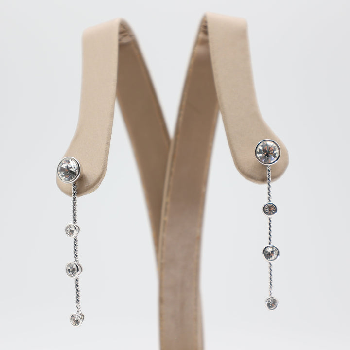 Swarovski 925 Silver 4 White Crystal Dangle Earrings