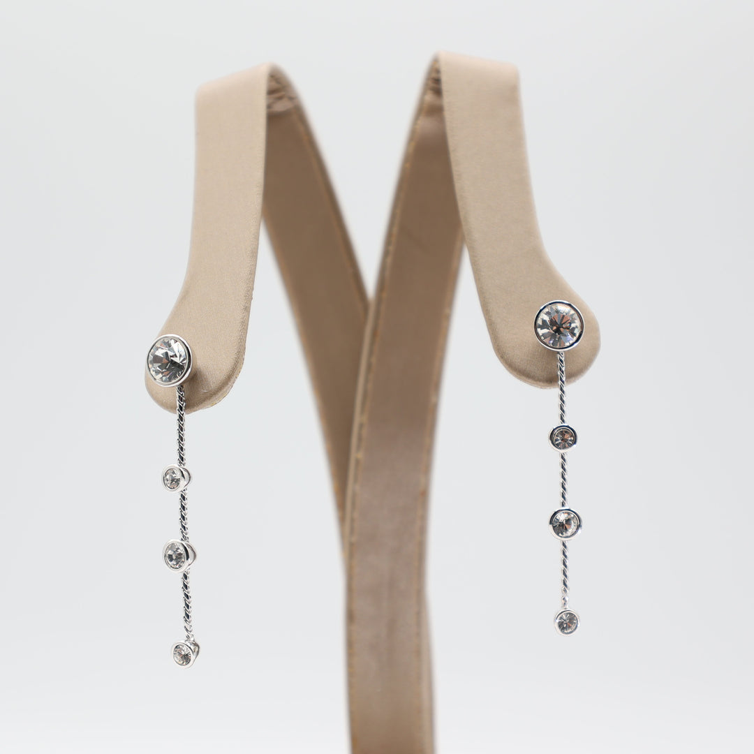 Swarovski 925 Silver 4 White Crystal Dangle Earrings