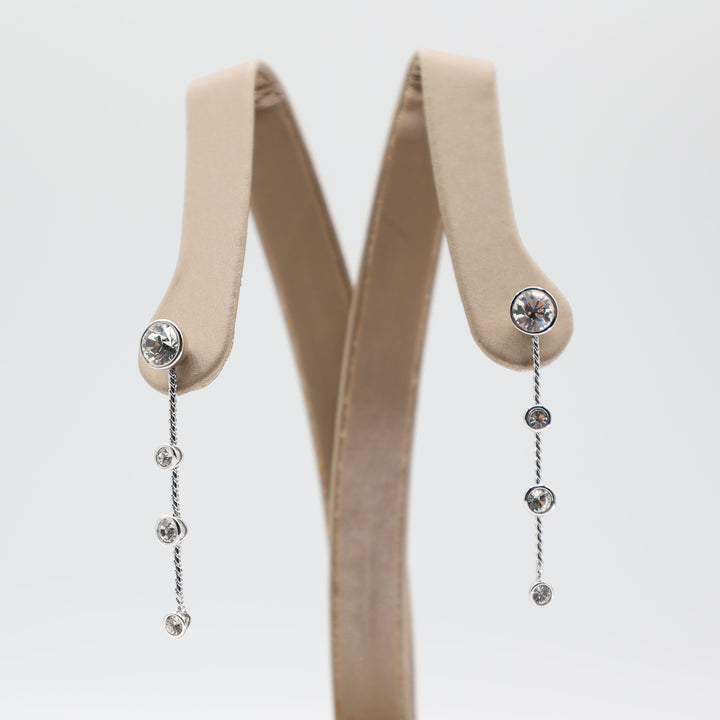 Swarovski 925 Silver 4 White Crystal Dangle Earrings