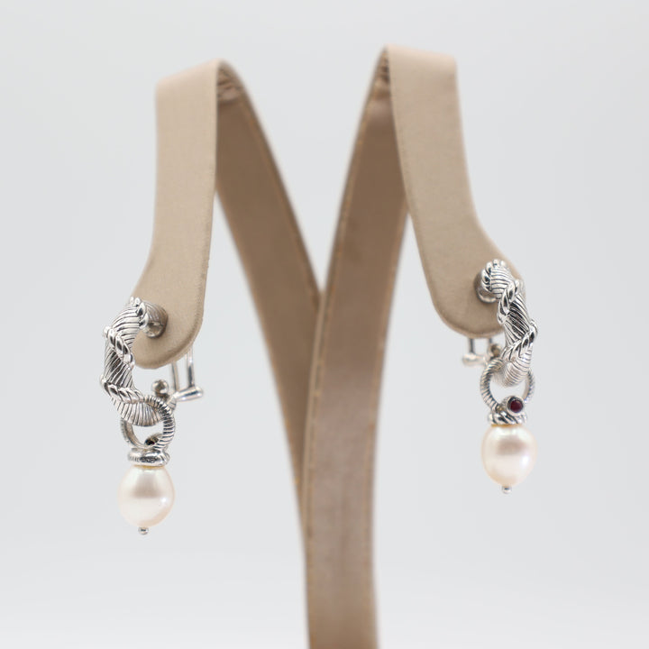 Judith Ripka 925 Sterling Silver 11.5g Twisted Hoop Cushion Cz Pearl Dangle Earrings