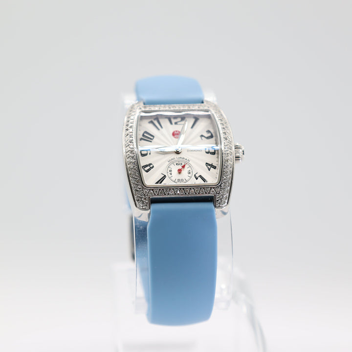 Michele Silver Halo Sapphire Crystals watch with Light Blue Band