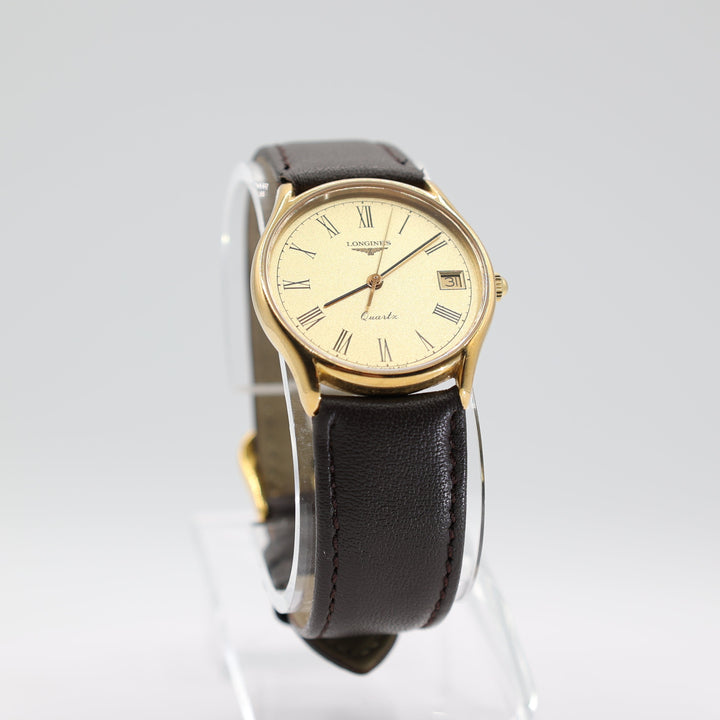 Longines Gold Tone and Brown Genuine Leather Quartz 950 Swiss 6117 Watch