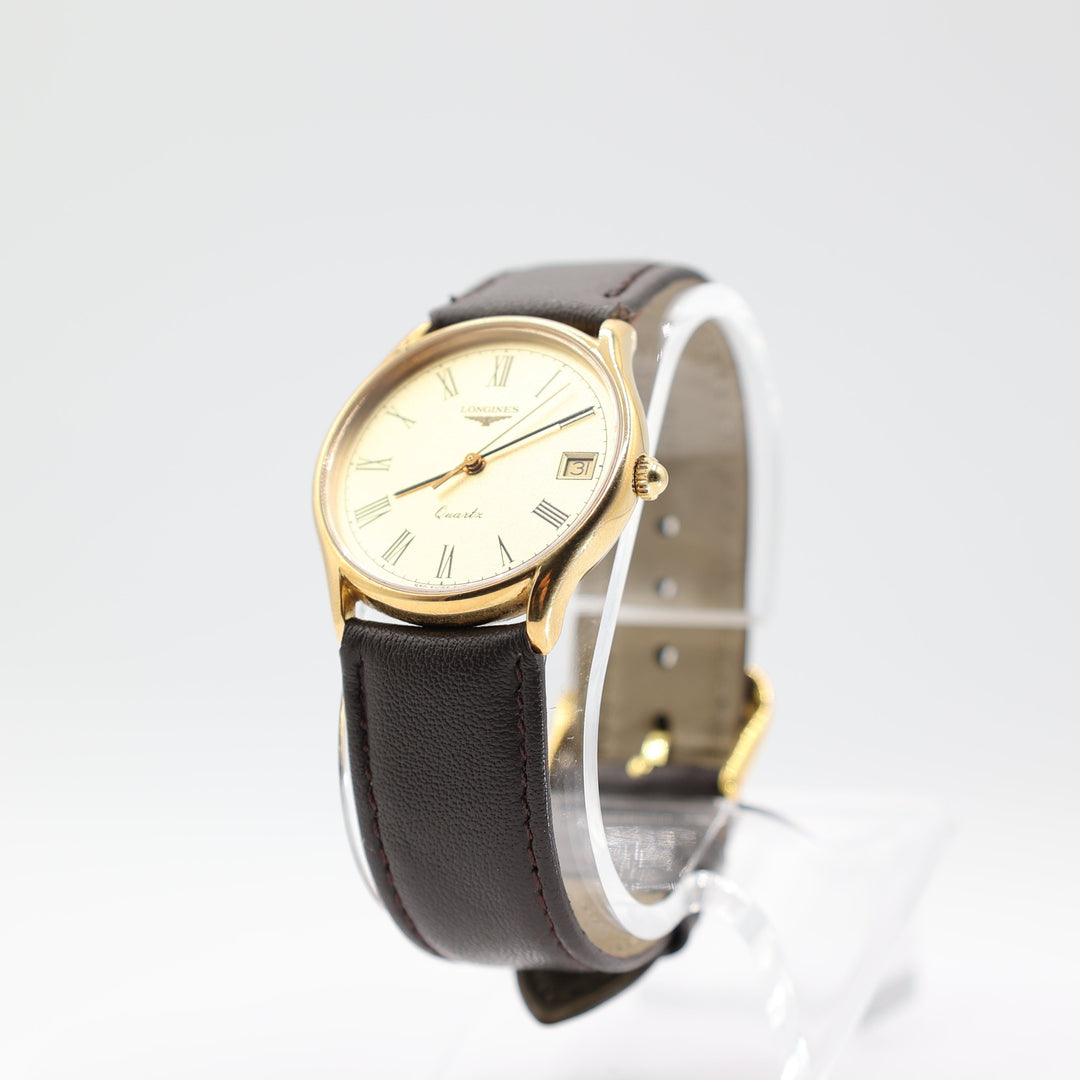 Longines Gold Tone and Brown Genuine Leather Quartz 950 Swiss 6117 Watch