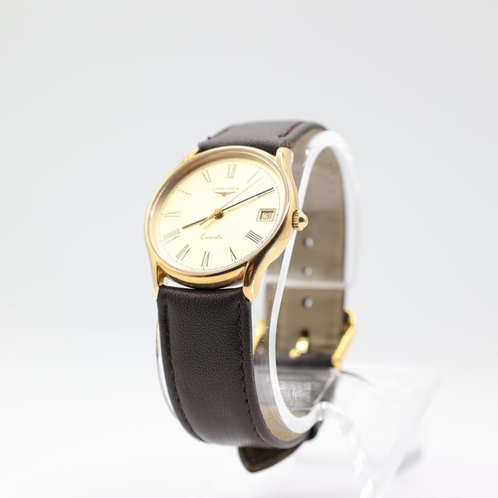 Longines Gold Tone and Brown Genuine Leather Quartz 950 Swiss 6117 Watch