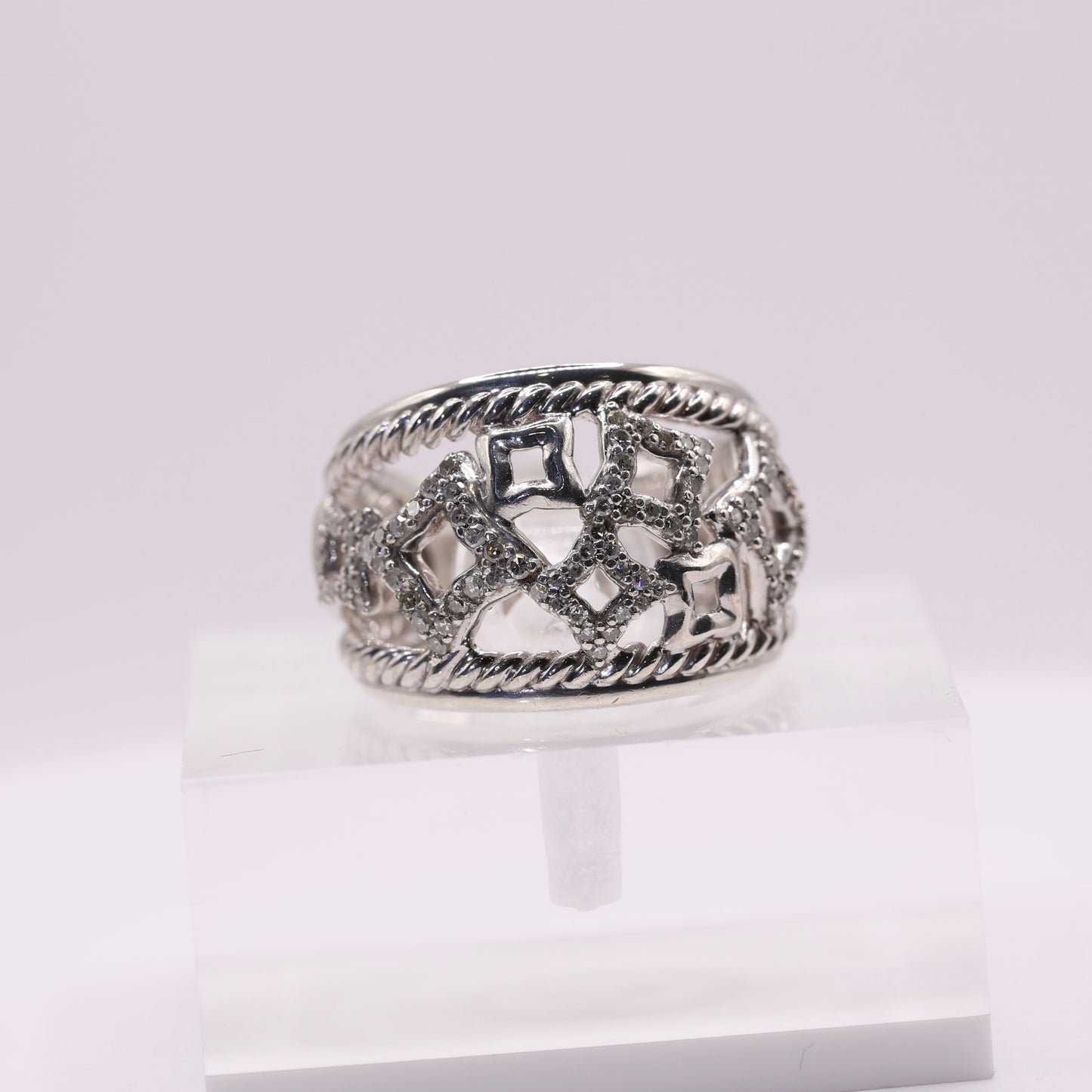 925 Sterling Silver David Yurman Ring with Pave Diamonds - Size 6.75