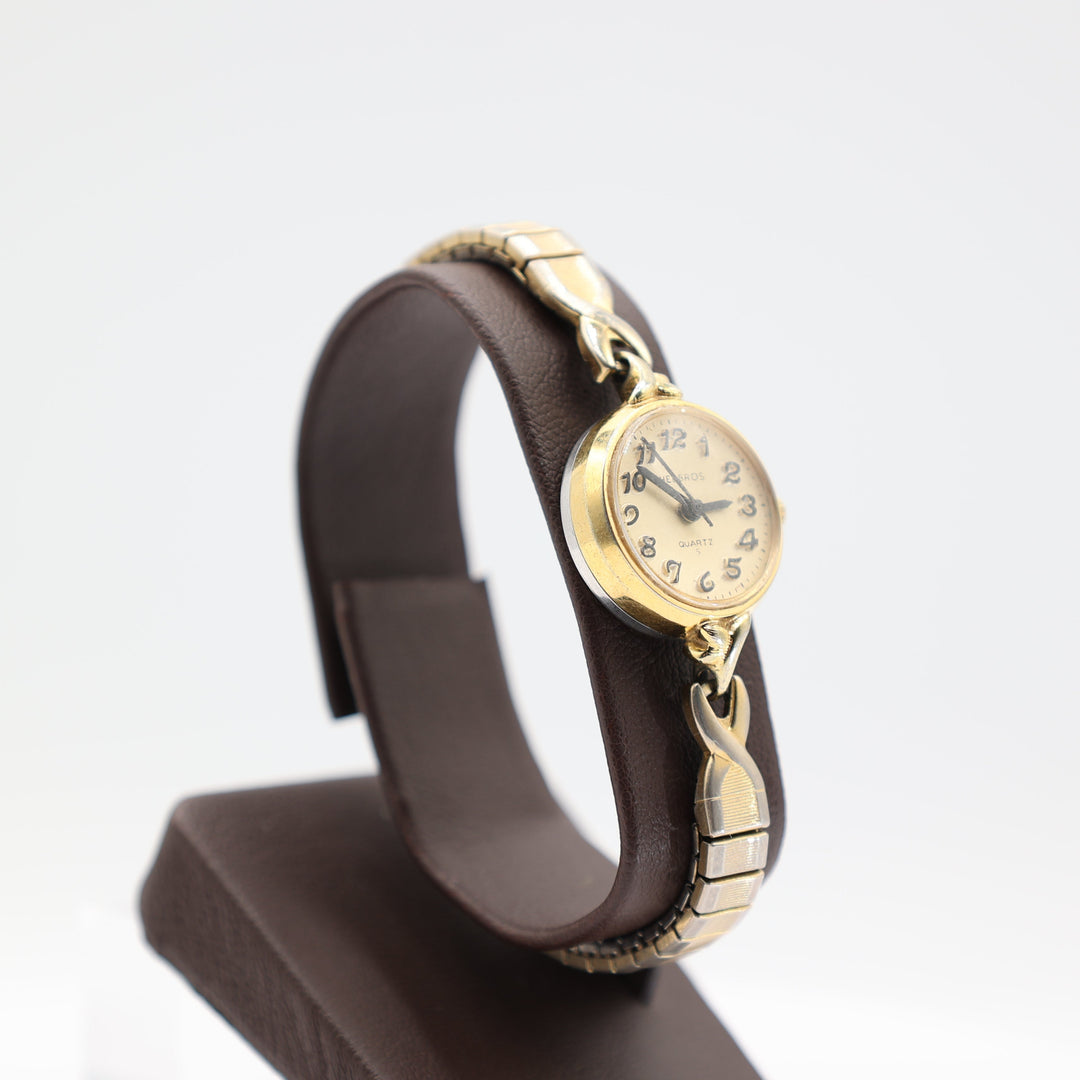 Helbros Vintage Ladies Round Gold Tone Quartz S Bracelet Wristwatch
