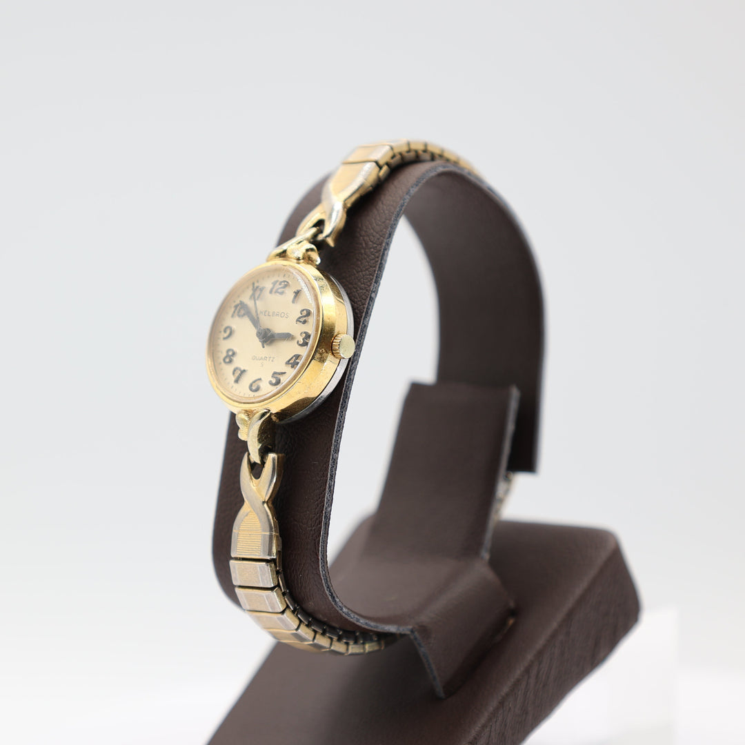 Helbros Vintage Ladies Round Gold Tone Quartz S Bracelet Wristwatch