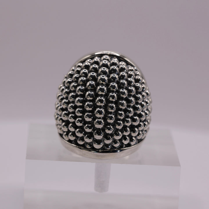 925 Sterling Silver-Toned Lagos Caviar Beaded Statement Ring - Size 7