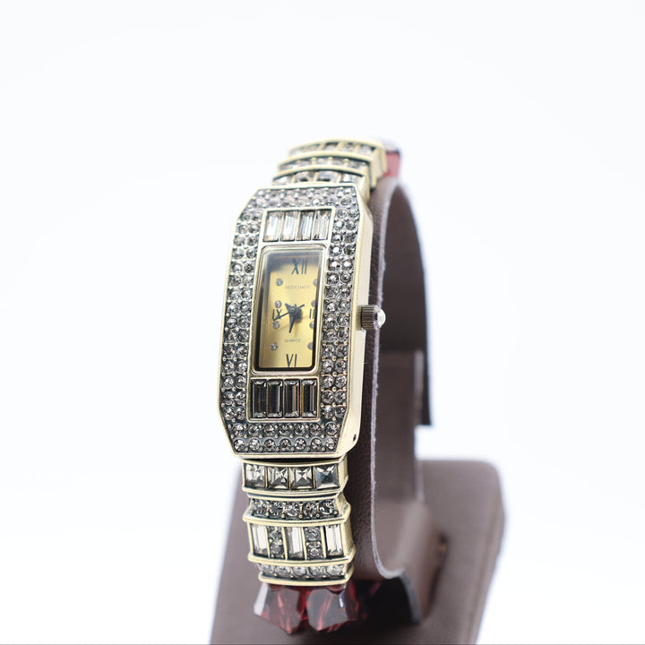 Heidi Daus Double Strand Purple Beaded Rectangular Watch with Crystals
