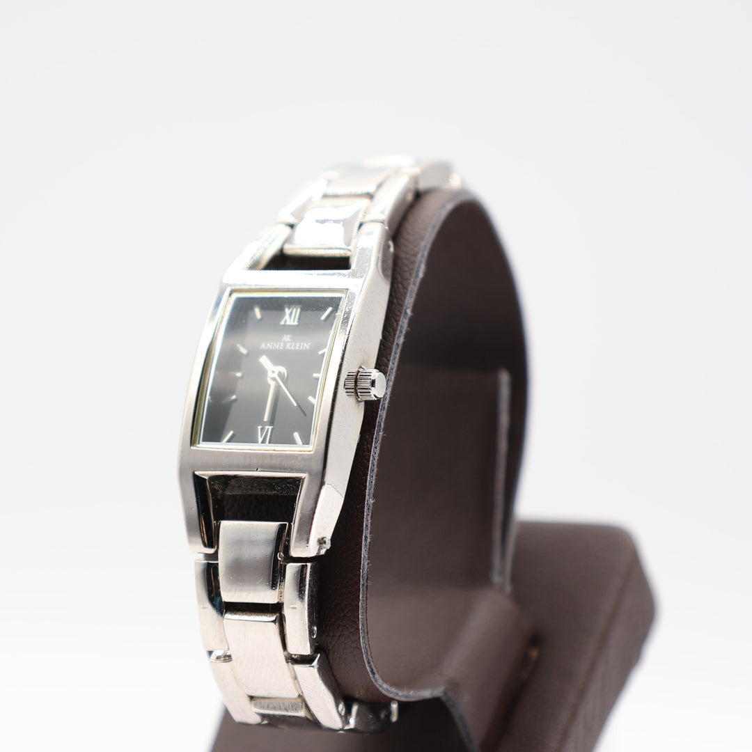 Anne Klein 10/6419 Stainless Steel Small Rectangular Watch with Black Dial