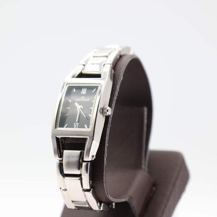 Anne Klein 10/6419 Stainless Steel Small Rectangular Watch with Black Dial
