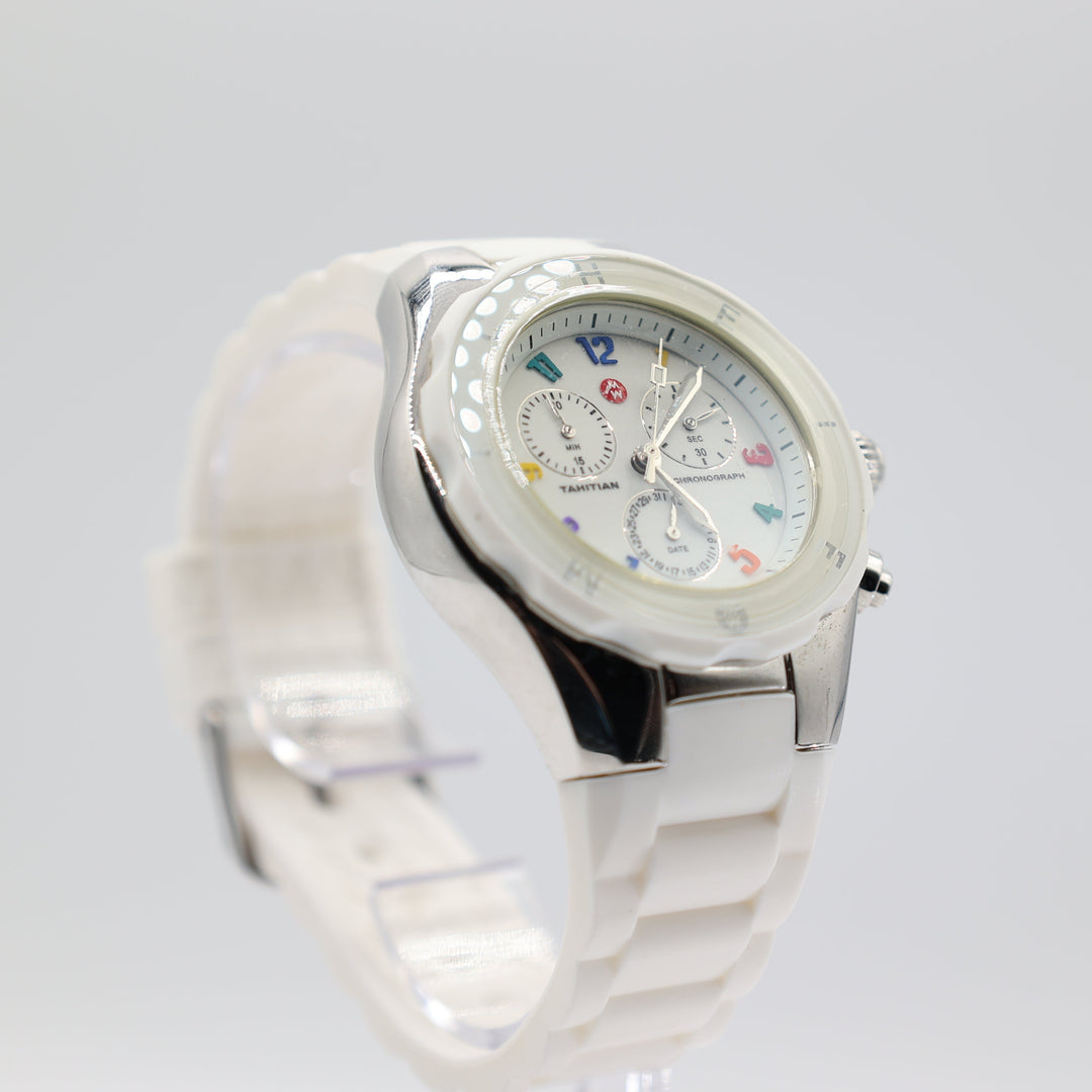 Michele Tahitian "Carousel" Rainbow Watch w/ White Jelly Bean Rubber Strap