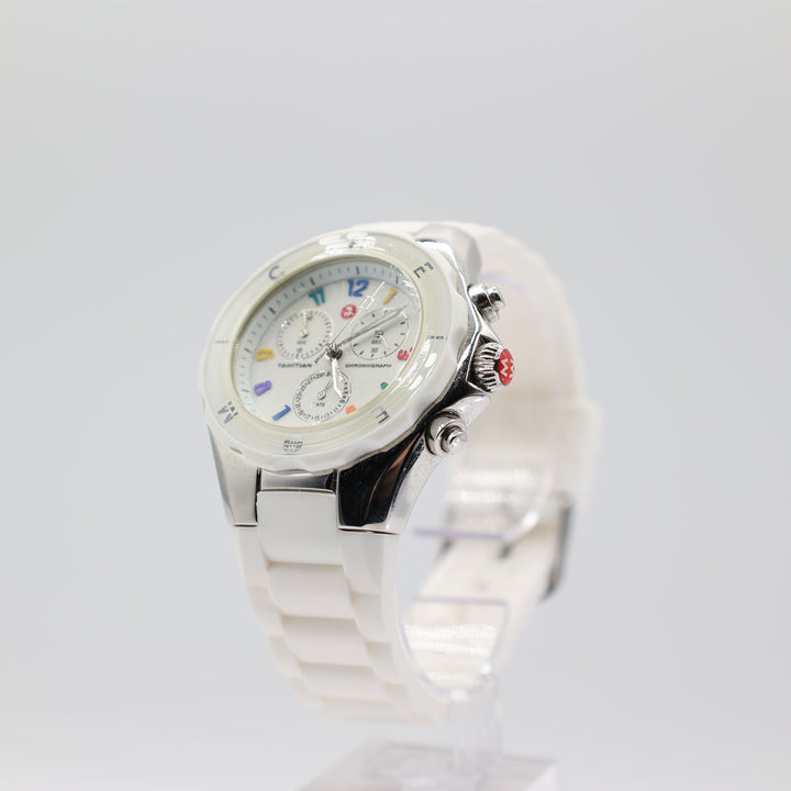 Michele Tahitian "Carousel" Rainbow Watch w/ White Jelly Bean Rubber Strap