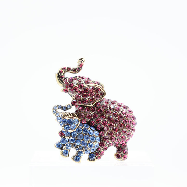 Heidi Daus Pink and Blue Two Elephant Rhinestone Pendent