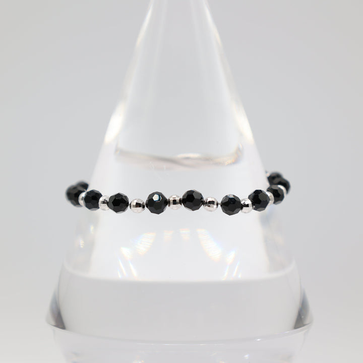 Swarovski 925 Silver Black Beaded Rounded Bracelet - 6.5 in.