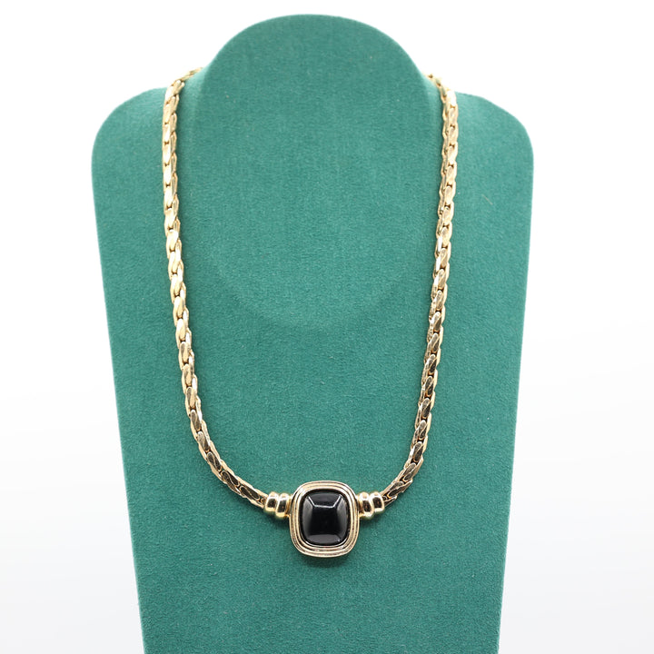 Christian Dior Vintage Yellow Gold Plated Black Onyx Stone Necklace