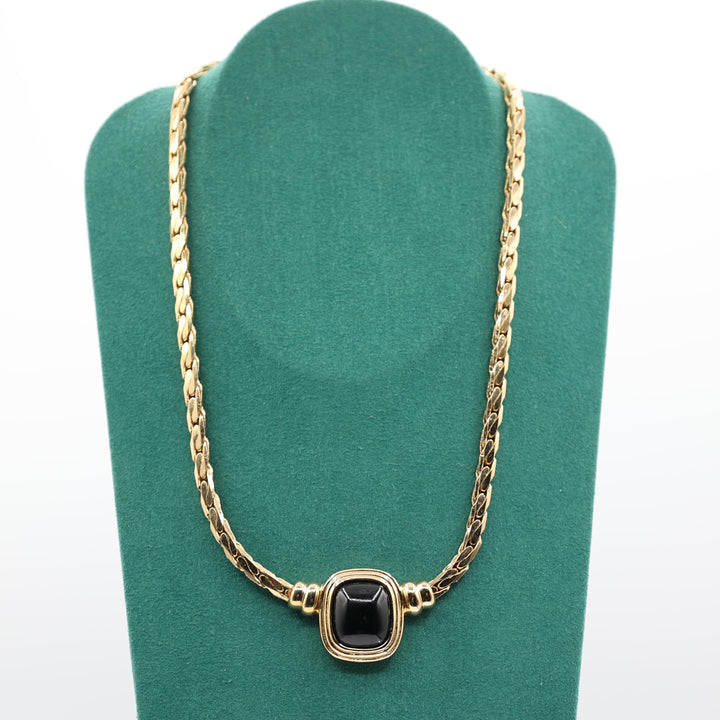 Christian Dior Vintage Yellow Gold Plated Black Onyx Stone Necklace