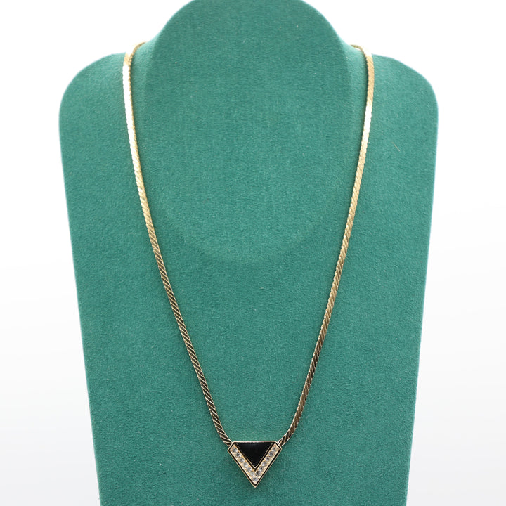 Christian Dior Goldtone Rhinestones and Black Enamel "V" Necklace