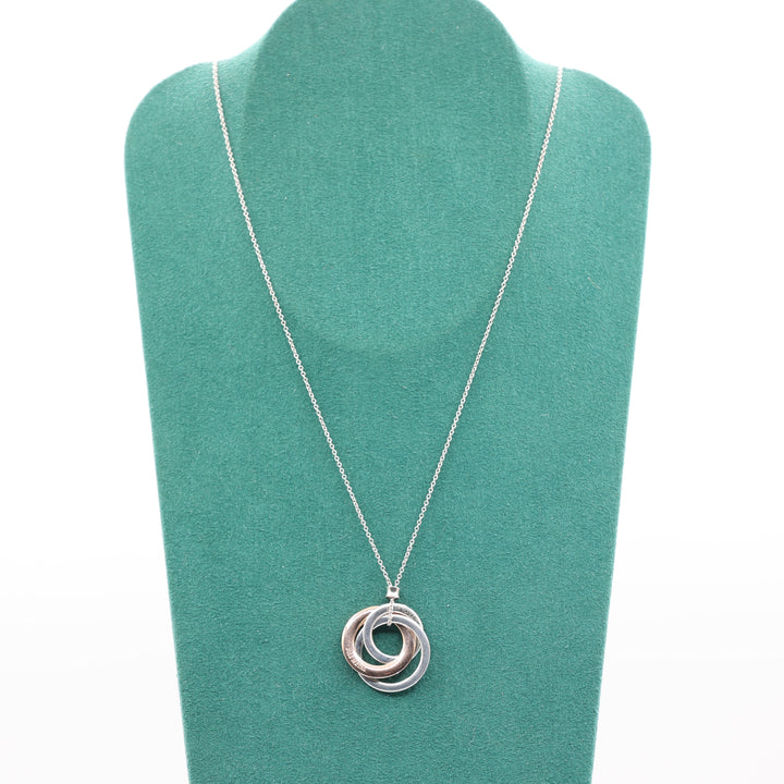 Tiffany & Co. 925 Silver & 1837 Metal Triple Interlocking Circles Necklace. - 17 in.