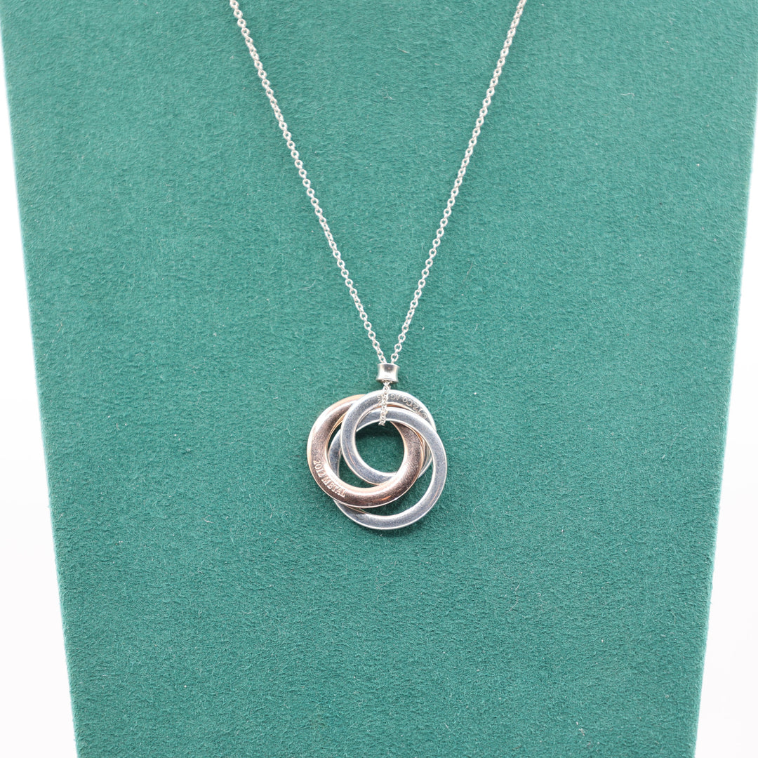 Tiffany & Co. 925 Silver & 1837 Metal Triple Interlocking Circles Necklace. - 17 in.