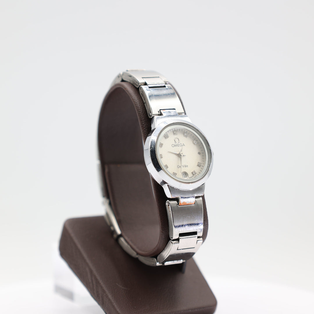 Omega De Ville Swiss Silver Watch with White Diamonds in Dial