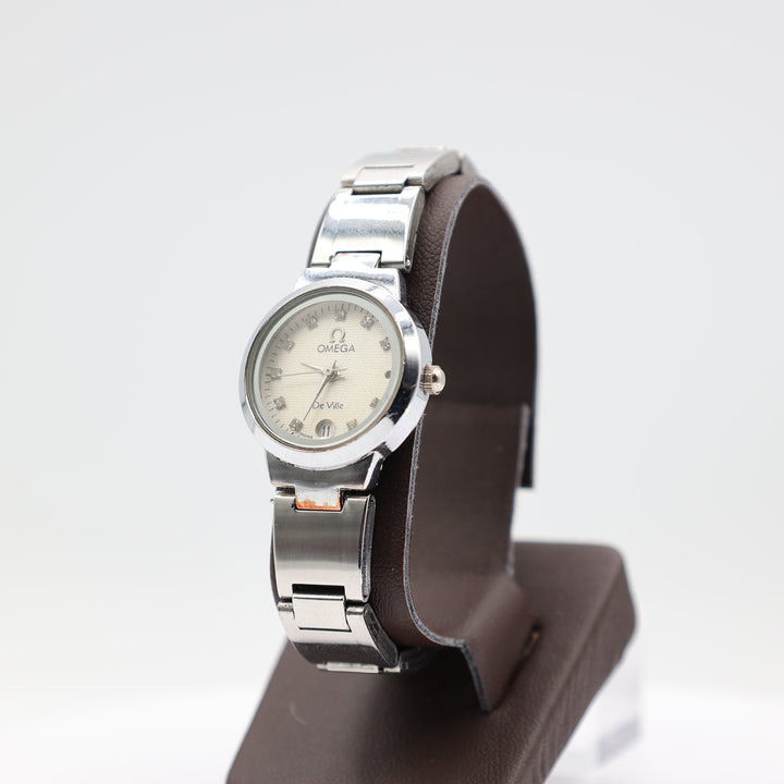Omega De Ville Swiss Silver Watch with White Diamonds in Dial
